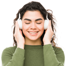 header woman listening to headphones