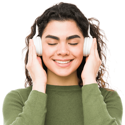 header woman listening to headphones header woman listening to headphones